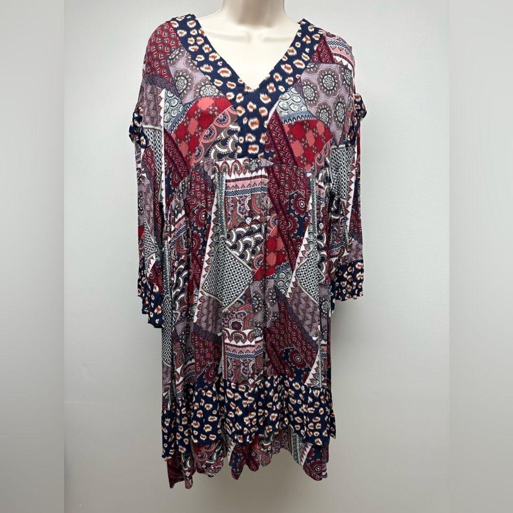Three Bird Nest Patchwork Dress - Red, Blue, Black - Picture 3 of 9